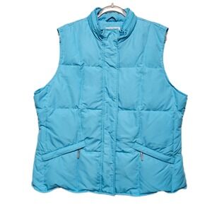 TALBOTS Womens Down Puffer Vest Large Blue Goose Down Lightweight Warm Fit